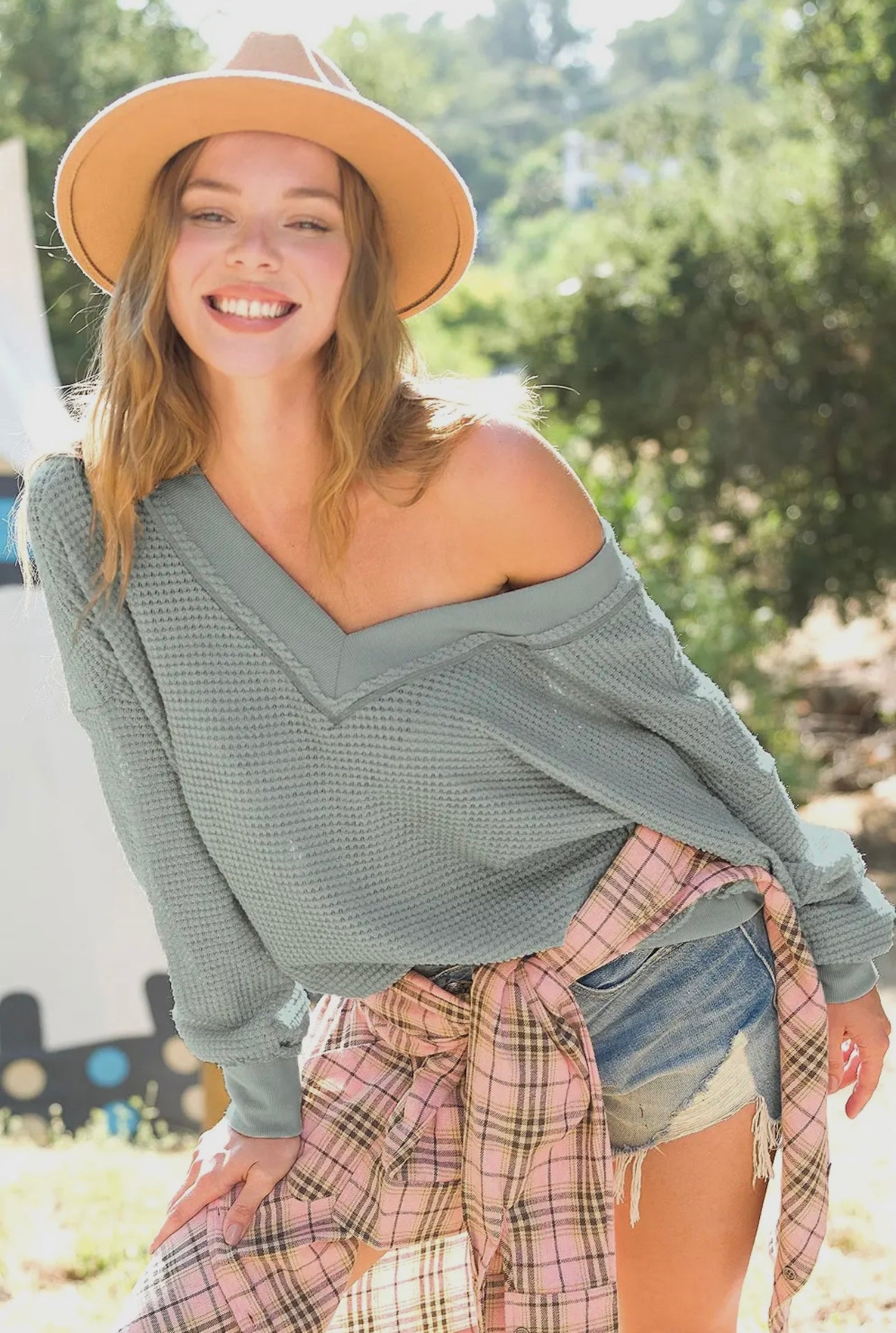 Sage Green Waffle Top