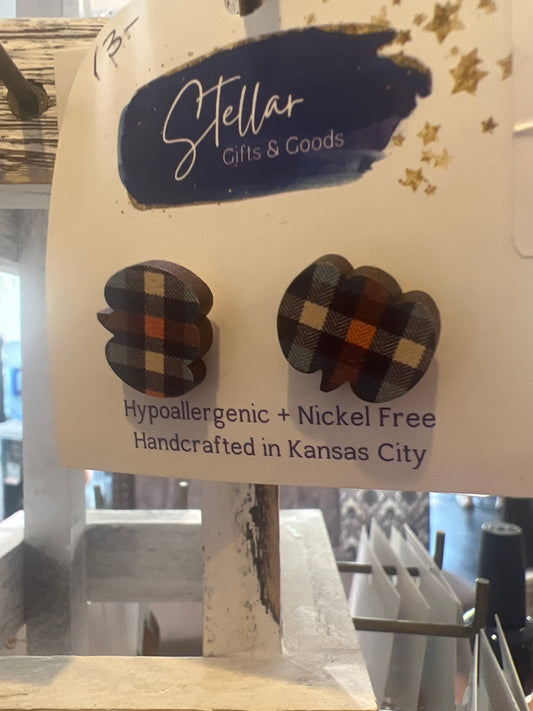 Plaid Pumpkin studs