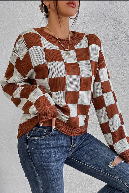 Plaid Checked Colorblock Sweater