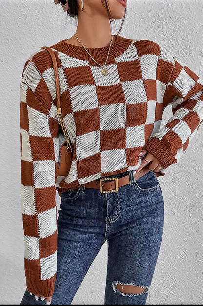 Plaid Checked Colorblock Sweater
